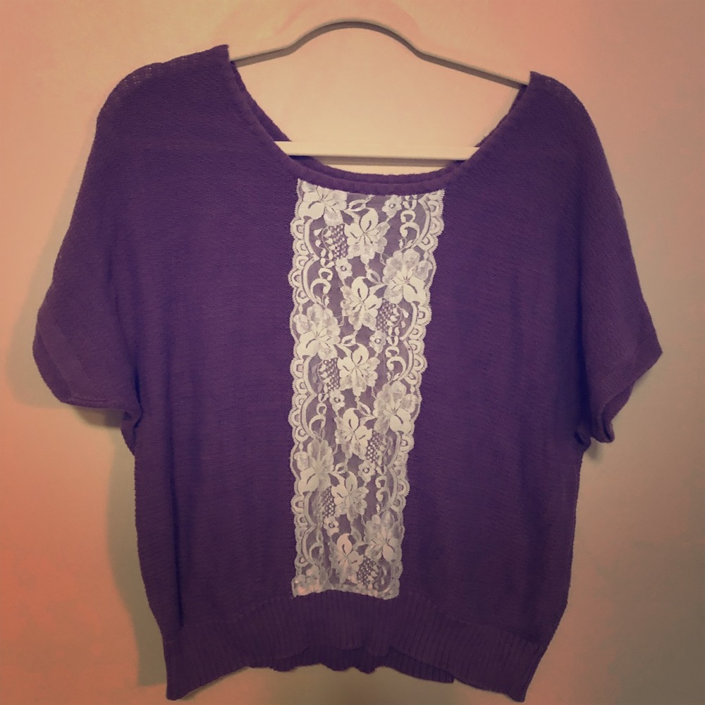 Purple sweater with lace detail
